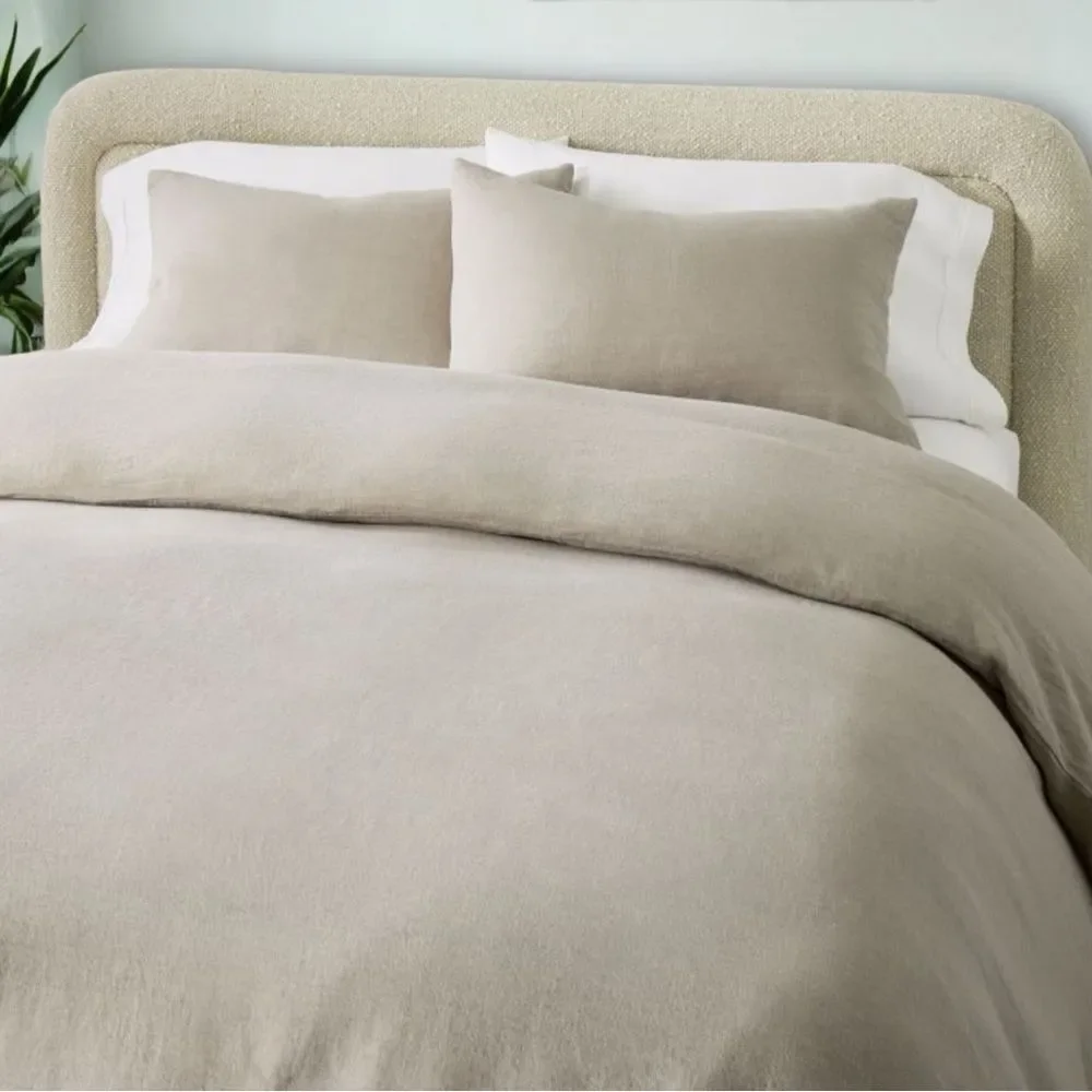 West Elm Dark Flax Warm Gray Melange Linen Cotton Blend Pillow Shams NWT